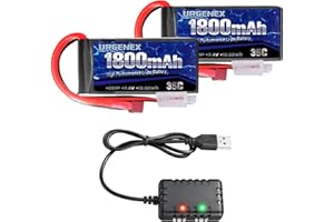 URGENEX 2S Lipo Batteria 7.4v Lipo, RC Lipo Batterie 35C 1600mah Batteria Li-Po con T Plug Campatibal con WLtoys Rc Cars A959-B, Camion, Truggy, Traxxas, Drone, Redcat Racing (confezione da 2)