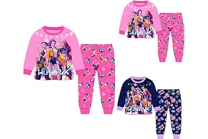 Exhloag K Pop Demon Hunters Pjs Set, 2 Pieces Kpop Demon Hunters Kids Pyjamas 𝐾𝑃𝑜𝑝 𝐷𝑒𝑚𝑜𝑛 𝐻𝑢𝑛𝑡𝑒𝑟𝑠 Merch Clothes Long Sleeve Music Party Nighties