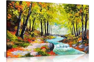 PANTHER PRINT Landscape Oil Painting River In Autumn Forest Reproduction Canvas Wall Art Picture Print (36x24in)