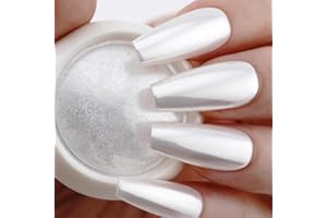 GZMAYUEN Moonlight White Aurora Poudre Chrome Ongle Paillettes Effet Miroir Perle Sirene pour Nail Art, Blanc Aurora Pigment Glitzerpuder Pour Nail Art Déco