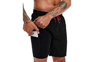 Atforna Badehose Herren Lang 2 in 1 Badeshorts mit Kompression Schnelltrocknend Atmungsaktiv Swim Shorts mit Reißverschlusstasche Verstellbar Tunnelzug