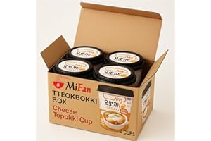 MiFan Tteokbokki Box – Topokki Coréen au Fromage – 4 Cups – Street Food coréenne, Rice Cake épicé
