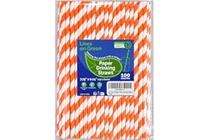 Lives on Green Pajitas de papel compostables, 19,7 cm, color naranja/blanco, 100 unidades, para cócteles, zumo, café, bares, restaurantes