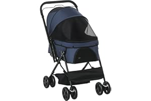 PawHut Hundebuggy Hundewagen Buggy für kleine Hunde und Katzen Haustierwagen Pet Stroller Katzenbuggy Oxford Blau 76,5 x 52 x 95 cm