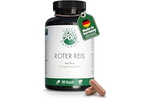 ‎GREEN NATURALS Roter Reis Kapseln - Hochdosiert: 2,7 mg Monakolin K pro Kapsel - Fermentierter Roter Reis - Vorrat für 6 Monate (180 vegane Kapseln) - Green Naturals®