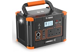 GRECELL Portable Power Station 1000W, 999Wh Solar Generator Backup Battery Pack with 2x Pure Sine Wave 1000W, 2x 230V AC Outlets, PD 60W for Home Use Camping Outdoors Trip RV Emergency(2000W Peak)