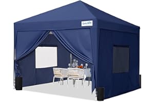Quictent Pavillon 3x3 mit 4 Seitenteilen, Faltpavillon mit Entlüftung Wasserdicht Stabil Winterfest, Pop up Gartenpavillon mit 4 Sandsäcke und Rollentasche Navy Blau