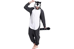 dressfan Unisex Waschbär Kostüm Tier Raccoon Onesie Pyjama Schlafanzug Jumpsuits Halloween Karneval Cosplay Kostüm Weihnachten Pyjamas für Erwachsene Jugendliche