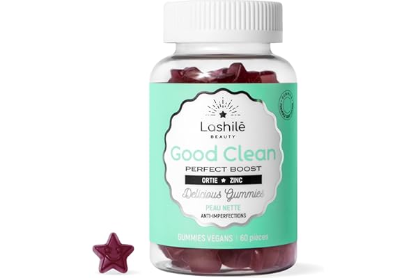 Lashilé Beauty - Complément Alimentaire Anti-Acné - Peau Nette & Anti-Imperfections - Régule le Sébum & Purifie - Good Clean Vitamines - Made in France- Bardane Ortie Zinc - Cure 1 Mois 60 Gummies