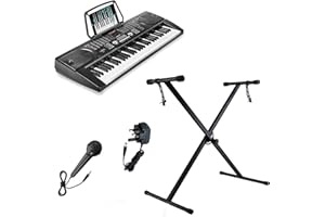 Crystals® 61 Keys Electronic Teaching Keyboard Digital Music Piano Instrument & Microphone with Keyboard Stand - Black (With Single Braced Stand)