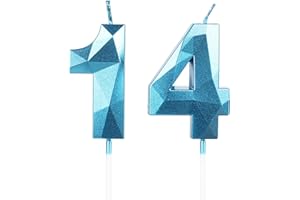 Yiran 14th Birthday Candles, Number 14 Candle, Blue Candles, Birthday Candle for Cake, Happy Birthday Candle, Cake Candles Cake Topper Decor for Boys Men Birthday Party Wedding Anniversary Supplies