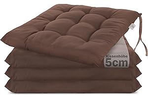 Brandsseller 4er SetStuhlkissen 40x40x5 cm Sitzkissen Polster Stuhlauflage mit Haltebändern fDekokissen für Indoor Outdoor gesteppt - Braun