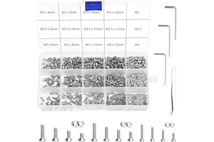 SUNYOK 360pcs Vis Socket et 210 Ecrous Autobloquants Inox Assortiment Vis à Tête Fraisée M2/M2.5/M3 Boulons DE Fixation Réparation acvc Boîte de Rangement et 3 Clés Allen Hexagonales