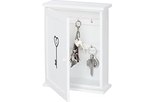 ‎RELAXDAYS Relaxdays Drewniana skrzynka na klucze, nadruk na klucze, styl wiejski, do zawieszenia, szafka wys. x szer. x gł. 29 x 22 x 8 cm, biała