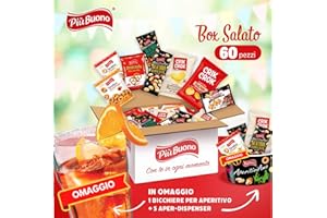 PIÙBUONO Più Buono Box aperitivo salato 60 PEZZI Tutto rigorosamente MONOPORZIONATO ciotole e bicchiere in vetro in omaggio