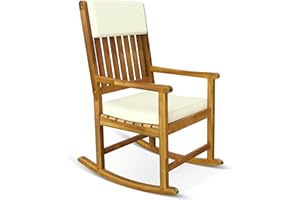 CASARIA Deuba Rocking Chair en Bois Chaise a Bascule 54x76x102cm Fauteuil intérieur extérieur avec Coussin d'assise