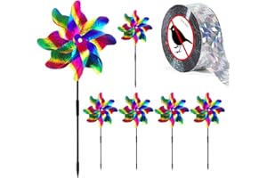 XIONGHONGLONG Repellente per Uccelli 6 pezzi,con 1 pezzi Nastro Riflettente Repellente,Girandole Spaventa Uccelli,Decorazione da Giardino,Spavento Riflettente Degli per Proteggere il Giardino