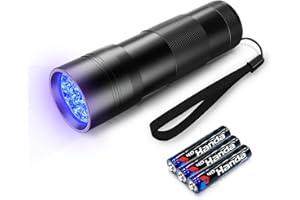 EVASTARY UV-Schwarzlicht-Taschenlampe 12 Led, Mini UV Lampe Ultraviolettes Licht mit 395nm, Haustiere Urin-Detektor für Hundeurin, Haustierflecken, Bettwanzen auf Teppich/Teppichen. Inklusive 3 AAA Batterien