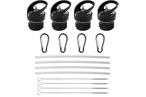 Sxutop 4 Piezas Tapa de Paja de Boca Negro Tapa de Paja Repuesto de Botella Agua Tapas de Paja Abatible con 4 Pajitas para Mayoría de Botellas de Agua