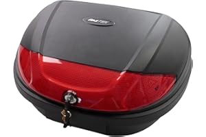 BIKETEK Motorcycle Top Box 52L Extra Large ABS Top Box with Large Reflector 52 Litre Motorbike Scooter Bike Hard Luggage Touring Top Case Black