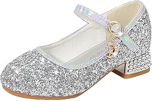 SRTUMEY Toddler Kid Girls Sparkly Princess Shoes Dress Up High Heel Pumps Glitter Sandals Sequins Dance Shoes