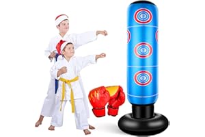 EQARD Sac de Frappe pour Enfants avec Gants De Boxe 160cm Sac De Boxe Gonflable pour Enfant Cadeaux pour GarçOns Et Filles de 3 à 12 Ans pour Pratiquer Karaté Taekwondo MMA