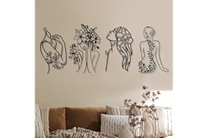 Photect 4 Decorazioni da Parete in Metallo Astratta Moderna in Metallo Arte da Parete Minimalista con Disegno Donna Arte con Linea Singola Metallica Arte Murale Femminile Appeso per Casa