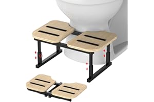 LIANTRAL Sgabello da toilette per adulti, pieghevole, antiscivolo, in legno e metallo, ergonomico, per bagno, per emorroidi, pancia gonfia, stitichezza, colore naturale