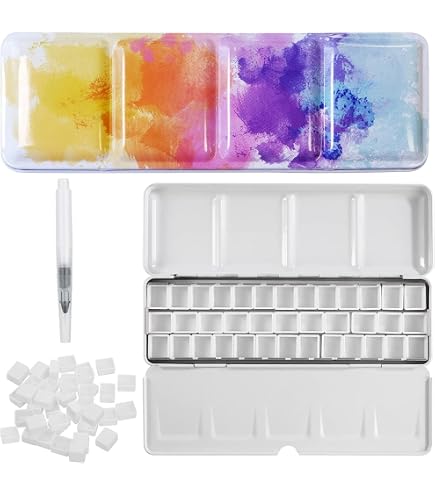 Pébéo -scatola fine acquerello tondo enmetal 24 mezze benne -scatola pittura acquerello Pébéo - Tavolozza acquerelli kit (la confezione può variare
