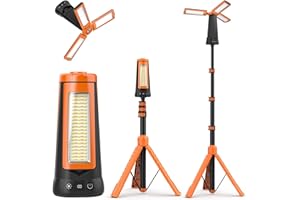 Adewalk 15000mAh Projecteur de Chantier LED Rechargeable avec Trépied, 5500LM Lampe de Camping à 3 Têtes, Étanche IP65, 5 Mode, Lampe de Travail Réglable pour Atelier, Garage, Construction(Orange)