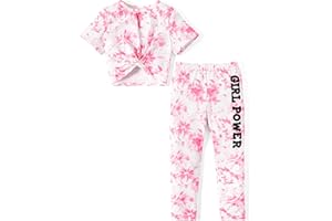 PATPAT Set di Abbigliamento Ragazze Tie Dye, T-shirt Bambina Corta + Pantaloni Vestiti Bambina, Abbigliamento Sportivo, Leggings Sportivi bambina, Completi sportivi, Tempo Libero Estivo 5-12 Anni