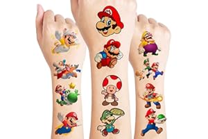 ‎TRUSTKK 8 Blätter Super Mario Temporäre Tattoo Kinder, Wasserdichte Kindertattoos Aufkleber Set