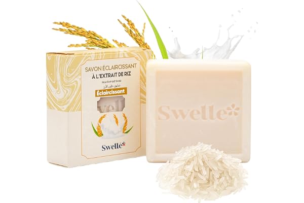 SWELLE Savon au Lait de Riz Bio Éclaircissant Visage Corps 100g | Anti-Âge Hydratant Naturel | Unifie le Teint Réduit Taches | Savon Solide Artisanal sans Sulfate | Homme Femme