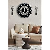 LUPOKRAFT Modern Dekoratif G&uuml;m&uuml;ş Aynalı Duvar Saati Vazo Desenli Tablo Seti - 48cm Yuvarlak Ahşap Pilli Saat G&Uuml;M&Uuml;Ş 48 x 48