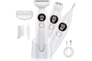 HOUPOO Afeitadora Eléctrica para Mujer Uso en Seco y Húmedo - Afeitadora 3-en-1 para Cuerpo, Depilación Íntima y Cejas con Cortapelos de Precisión