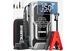 DYEETIC Démarreur de Voiture 6000A avec Compresseur 150 PSI, 12V Booster Batterie Lithium pour Tout Moteur Essence & Diesel 10L, Gonfleur Pneus Portable, Lampe LED et Câbles de Démarrage