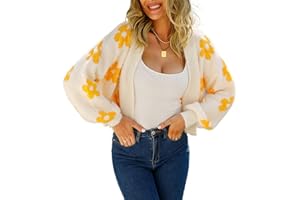 HEYPORK Damen Herbst Winter Warm Bequem Pullover Casual Mode Strickjacke Strickpullover Frauen Herbst Strickjacke StraßE Hipster Kurz Gestrickt Pullover Blumen Pullover