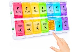 YAKLIM 7 Day Pill Organiser 2 Times A Day, Weekly Pill Box Push Button 2 in 1 Design, Large Tablet Box for Travel, BPA Free Daily Pill Case, Pill Boxes 14 Day for Vitamin/Fish Oil/Supplements/Medication