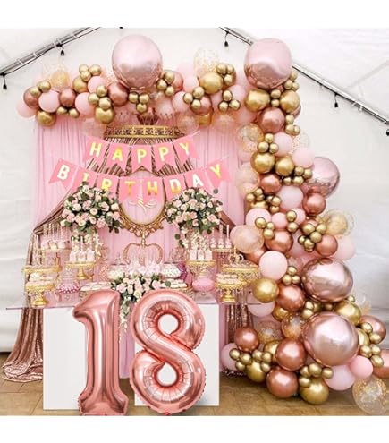 Gelukkige 18e Verjaardag Banner - 18e Rose Gold Verjaardagsdecoraties Glitter Gelukkige 18e Verjaardag Slinger, 18 Ballon Nummers voor Meisjes Vrouwen Prinses 18e Verjaardag Feestartikelen