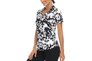 Syphiby Gym Top Women Short Sleeve Polo Shirts 1/4 Zip Up Moisture Wicking Golf Tops Sports Workout Running Tshirt S-XXL