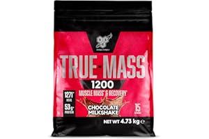 BSN True Mass 1200, Mass Gainer in Polvere con Proteine Whey Isolate e Carboidrati, Aumento di Peso, Crescita Muscolare e Recupero Post-Allenamento, Gusto Frullato al Cioccolato, 15 Porzioni, 4.8 kg