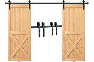 VEVOR Zestaw Okuć Do Drzwi Przesuwnych 200 cm, Wytrzymały Zestaw Szyn Do Stodoły, Pasuje Do Szerokości 1,3-4,3 m i Panelu 2-Drzwiowego o Grubości 3,3-4,5 cm