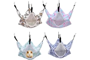 Amexo 4 Piezas Hamacas de Mascotas Pequeñas Hamaca de Doble Capa para Mascotas Cama Colgante para Animales Pequeños Hamaca Cueva con Gancho para Hamster Hurón Ardilla Chinchilla Condón de Indias