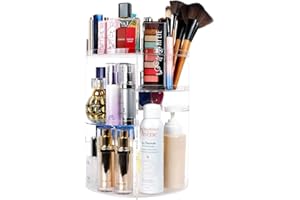 ELOKI Makeup Organiser, 360 Degree Rotating Beauty Organiser for Cosmetic Perfume Jewellery, Revolving Make Up Storage with 7 Adjustable Layers on Stand Spinning for Vanity Table Bedroom, Crystal