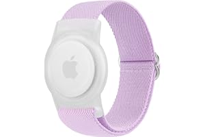 Amzpas für AirTag Armband Kinder, Kratzfeste Verlustsichere Hülle, Einfach Einstellbar, Leicht zu Tragendes Elastische Nylon Apple AirTag Schutzhülle (Lila)
