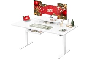 VASAGLE Escritorio Eléctrico Ajustable en Altura, 140 x 70 cm, para Trabajar de Pie, Soporte para Monitor, Cajón, Puerto USB-C, Recordatorio de Sedentarismo, para Oficina, Blanco Nube LSD154WB01