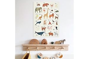 Fnaobai Canvas Banner Wall Hanging Kids Room Décor Cute Prints Nursery Tapestry with Sticker Art Posters Bedroom Wall Decor for Photography Props Learning Posters (African Animals)