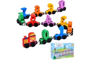 ASQzhuLIWing 12 pezzi Mini treno digitale giocattolo educativo in legno magnetico per bambini, adatto per ragazzi e ragazze