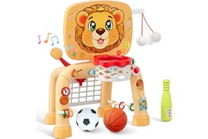 HYES 3 in 1 Kinder Basketballkorb Set mit Fußball Baseball, Basketballständer mit Fußballtor, Mini Basketballkorb, Kleinkind Lernantivitäten Spielgeräte Geschenk für Baby Junge Mädchen Indoor Outdoor