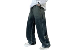 Happy Cherry - Pantalones Vaqueros Holgados Niño Pantalón de Mezclilla Ancho Algodón Estilo Callejero Jeans Vintage Infantil con Cintura Elástica para Verano Primavera Otoño Invierno - 110-170 - Azul